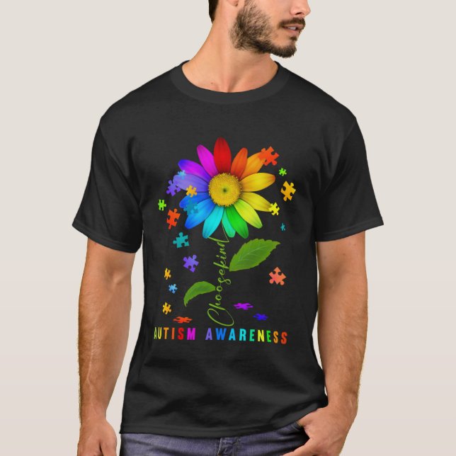 Choose Kind Autism Awareness Sunflower Puzzle For  T-Shirt (Front)