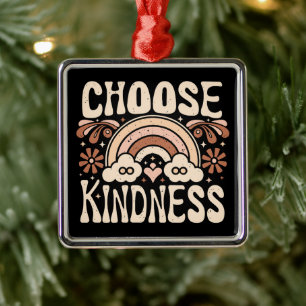 Choose kindness rainbow retro groovy hippie quotes metal ornament