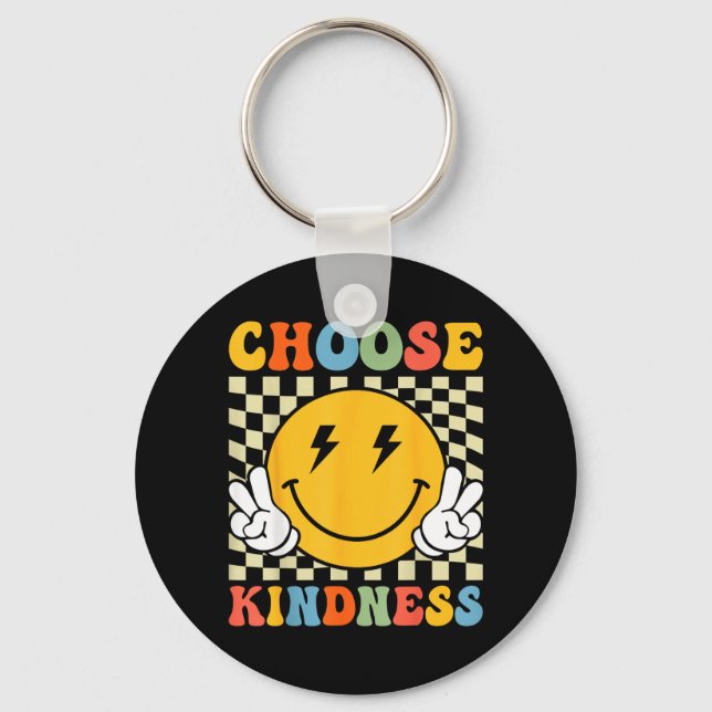 Choose Kindness Retro Groovy Be Kind Inspirational Keychain (Front)