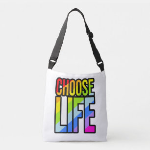 Choose life colourful text slogan tote bag