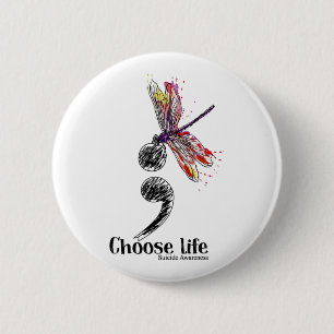 Choose Life Suicide Awareness Colourful Dragonfly 2 Inch Round Button