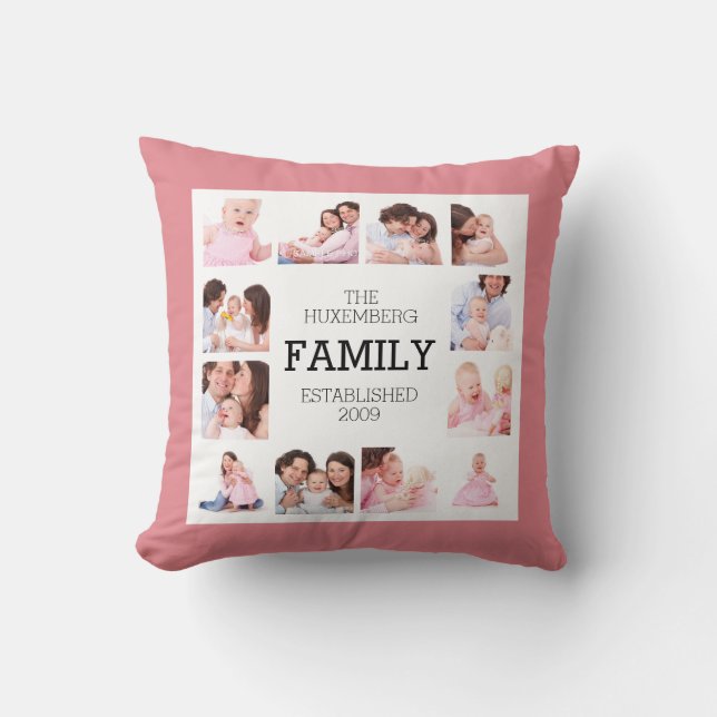 Choose Main Colour Custom Family Photos Throw Pillow (Front)