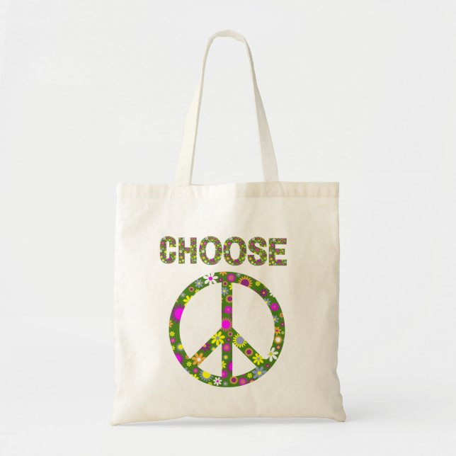 Choose Peace - Retro Flower Peace Sign Tote Bag (Front)
