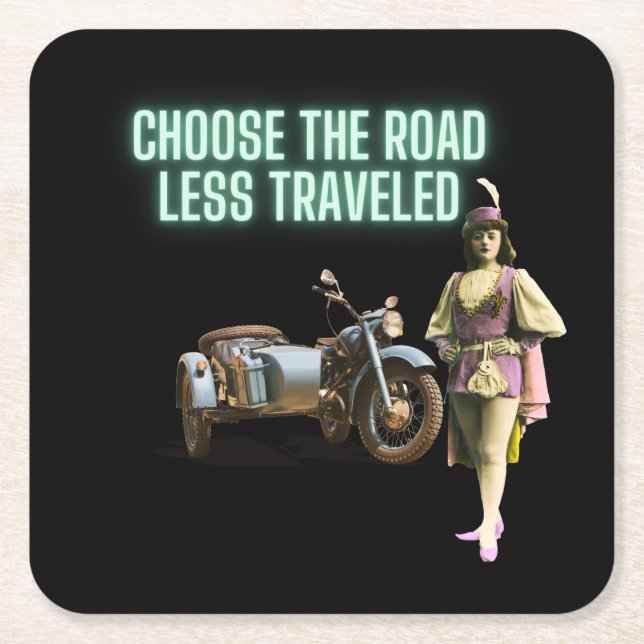 Choose the Road Less Travelled Fun Altered Art   S Square Paper Coaster (Front)