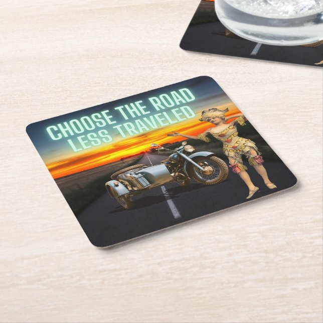 Choose the Road Less Travelled Fun Altered Art  Square Paper Coaster (Angled)