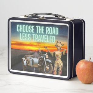 Choose the Road Less Travelled Fun Altered Artn Metal Lunch Box