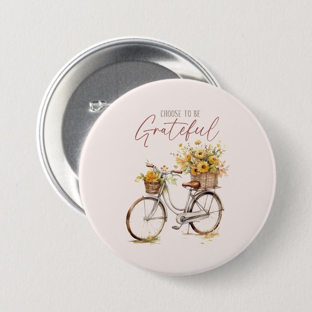 Choose to Be Grateful – Bicycle & Rustic Fall 3 Inch Round Button (Front & Back)