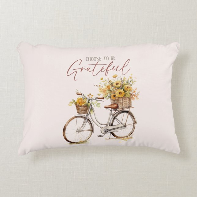 Choose to Be Grateful – Bicycle & Rustic Fall Accent Pillow (Front)