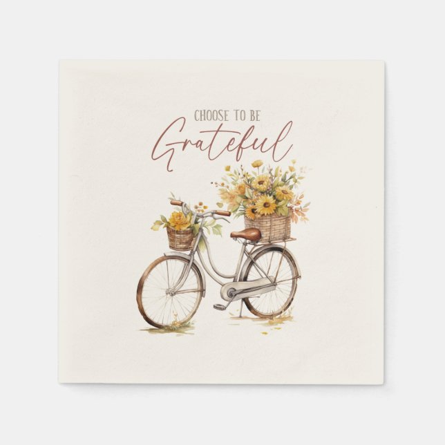 Choose to Be Grateful – Bicycle & Rustic Fall Napkin (Front)