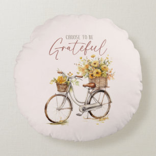Choose to Be Grateful – Bicycle & Rustic Fall Round Pillow