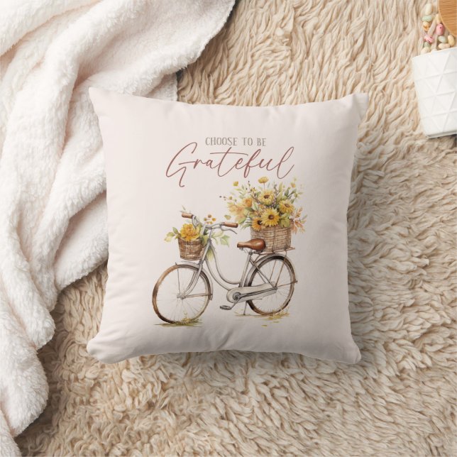 Choose to Be Grateful – Bicycle & Rustic Fall Throw Pillow (Blanket)