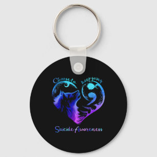 Choose To Keep Going Heart Wolf Suicide Awareness  Keychain