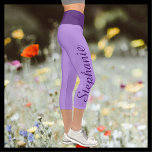 CHOOSE YOUR COLOR custom yoga capri leggings<br><div class="desc">CHOOSE YOUR COLOR custom yoga capri leggings! Printed edge to edge, with your name in large dark purple script up one leg! Sample is pale purple with dark purple waist, but you can easily customize to colour of your choice, "create your own". Also easy to change or delete example text....</div>