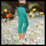 CHOOSE YOUR COLOR custom yoga capri leggings<br><div class="desc">CHOOSE YOUR COLOR custom yoga capri leggings! Printed edge to edge, with your name in large black script up one leg! Sample is turquoise blue green with black waist, but you can easily customize to color of your choice. Also easy to change or delete example text. All Rights Reserved ©...</div>