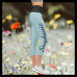 CHOOSE YOUR COLOR custom yoga capri leggings<br><div class="desc">CHOOSE YOUR COLOR custom yoga capri leggings! Printed edge to edge, with your name in large black script up one leg! Sample is robins egg blue with black waist, but you can easily customize to colour of your choice. Also easy to change or delete example text. All Rights Reserved ©...</div>