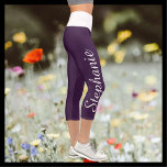 CHOOSE YOUR COLOR custom yoga capri leggings<br><div class="desc">CHOOSE YOUR COLOR custom yoga capri leggings! Printed edge to edge, with your name in large white script up one leg! Sample is deep aubergine purple with white waistband, but you can easily customize to colour of your choice. Also easy to change or delete example text. All Rights Reserved ©...</div>