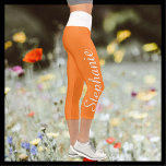 CHOOSE YOUR COLOR custom yoga capri leggings<br><div class="desc">CHOOSE YOUR COLOR custom yoga capri leggings! Printed edge to edge, with your name in large white script up one leg! Sample is orange with white waistband, but you can easily customize to colour of your choice. Also easy to change or delete example text. All Rights Reserved © 2020 Alan...</div>