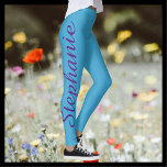 CHOOSE YOUR COLOR Custom Yoga Leggings with Name<br><div class="desc">CHOOSE YOUR COLOR custom yoga leggings! Printed edge to edge, with your name in large purple script up one leg! Sample is sky blue, but you can easily customize to colour of your choice. Also easy to change or delete example text. "create your own" All Rights Reserved © 2024 Alan...</div>