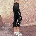 CHOOSE YOUR COLOR Custom Yoga Name Capri Leggings<br><div class="desc">CHOOSE YOUR COLOR custom yoga leggings! Printed edge to edge, with your name in large white script up one leg! Sample is black, but you can easily customize to colour of your choice. Also easy to change or delete example text, "create your own". All Rights Reserved © 2016 Alan &...</div>