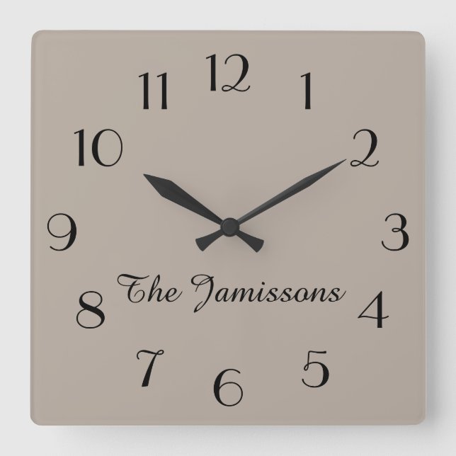 Choose Your Color, or Default Greige  Square Wall Clock (Front)