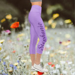 CHOOSE YOUR COLOR or purple, name, yoga Capri Legg<br><div class="desc">CHOOSE YOUR COLOR custom yoga capri leggings! Printed edge to edge, with your name in large dark purple script up one leg! Sample is pale purple, but you can easily customize to colour of your choice. Also easy to change or delete example text. All Rights Reserved © 2020 Alan &...</div>