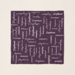 CHOOSE YOUR COLOR, Personalized with Name Scarf<br><div class="desc">CHOOSE YOUR COLOR custom square chiffon scarf! Printed edge to edge, with your name repeating in many fonts! Sample is deep purple (aubergine), but you can easily click CUSTOMIZE to select colour of your choice. Also easy to personalize name. Available in 2 sizes. All Rights Reserved © 2017 Alan &...</div>