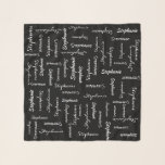 CHOOSE YOUR COLOR, Personalized with Name Scarf<br><div class="desc">CHOOSE YOUR COLOR custom chiffon scarf! Printed edge to edge, with your name repeating in many fonts! Sample is black and white, but you can easily click CUSTOMIZE to select background colour of your choice. Also easy to personalize name. Available in 2 sizes. All Rights Reserved © 2017 Alan &...</div>