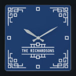 Choose Your Colour Art Deco Retro Geometric Border Square Wall Clock<br><div class="desc">Create your own cool retro monogram with this Art Deco-inspired border design. Replace the sample text with your own for a personalized gift. The background colour is fully customizable so you can match it to your decor or favourite colour. Simply click on the “Details” link then the “Click to customize...</div>
