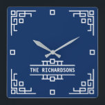 Choose Your Colour Art Deco Retro Geometric Border Square Wall Clock<br><div class="desc">Create your own cool retro monogram with this Art Deco-inspired border design. Replace the sample text with your own for a personalized gift. The background colour is fully customizable so you can match it to your decor or favourite colour. Simply click on the “Details” link then the “Click to customize...</div>