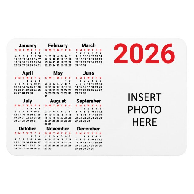 Choose Your Own Colours 2026 Photo Calendar Magnet (Horizontal)