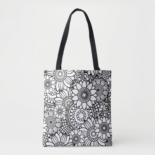 Choose Your Own Colours Colouring Flowers Floral Tote Bag (Front)