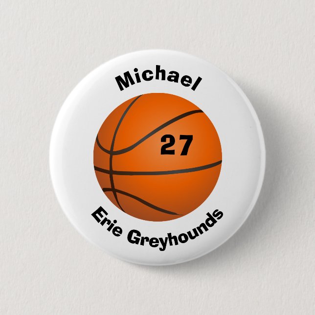 Choose your Team Colour Personalized Basketball 2 Inch Round Button (Front)