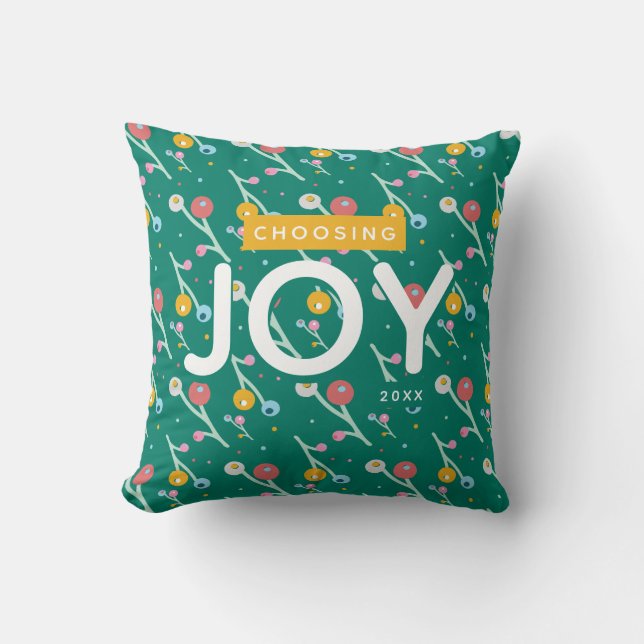 Choosing Joy Holiday Berries Green Yellow Custom Throw Pillow (Front)