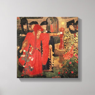 Choosing the Red and White Roses in Temple Canvas Print