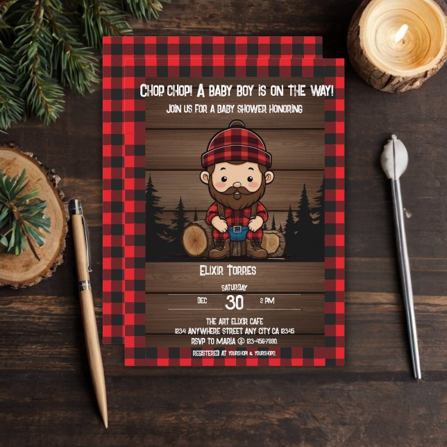 Chop Chop! Rustic Lumberjack Flannel Baby Shower Invitation (Creator Uploaded)