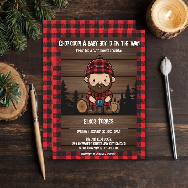 Chop Chop! Rustic Lumberjack Flannel Baby Shower Invitation (Creator Uploaded)