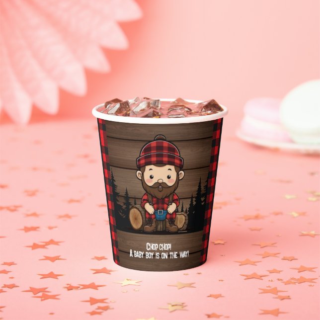 Chop Chop! Rustic Lumberjack Flannel Baby Shower Paper Cups (Insitu)