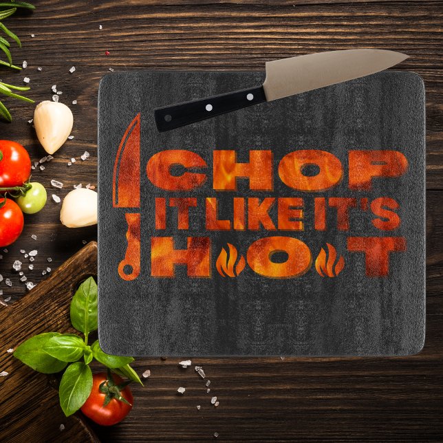 Chop it like it's hot, cool, bright design, black cutting board (Creator Uploaded)