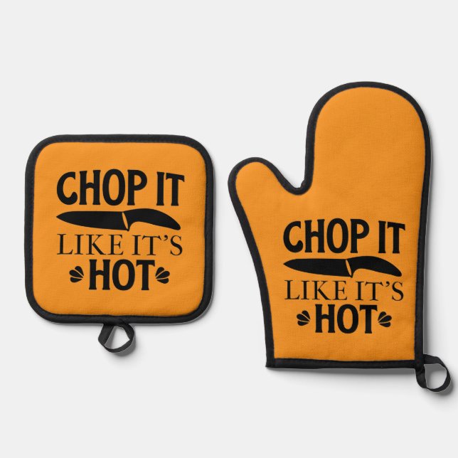 chop it like it's hot  oven mitt & pot holder set (Front)