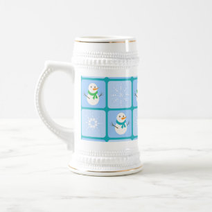 Chope À Bière À damiers hiver bonhomme de neige motif et flocons