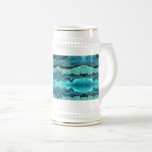 Chope À Bière Agate Turquoise Blue Gold Parties scintillant Marb