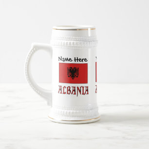 Chope À Bière Albanie et drapeau albanais avec votre nom