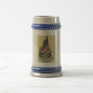 Chope À Bière Amérique d'abord drapeau américain Patriotes texte