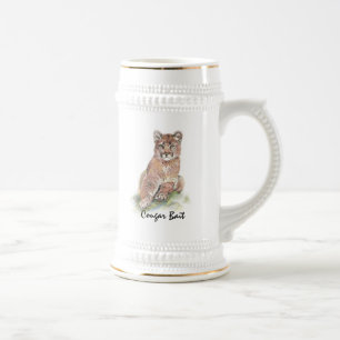 Chope À Bière Amusant "Cougar Bait" avec Aquarelle Animal