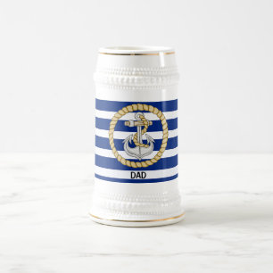 Chope À Bière Ancre rayée bleue marine personnalisée 3 Stein