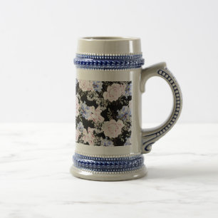 Chope À Bière Beau motif Floral Rose Iris rose bleu