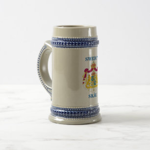 Chope À Bière Bière Stein avec la crête suédoise et le SKÅL 