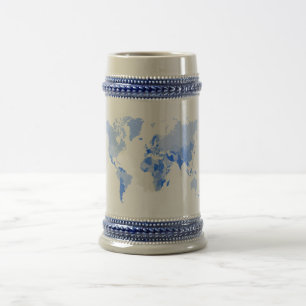 Chope À Bière Bleu-clair chiffonné de carte du monde