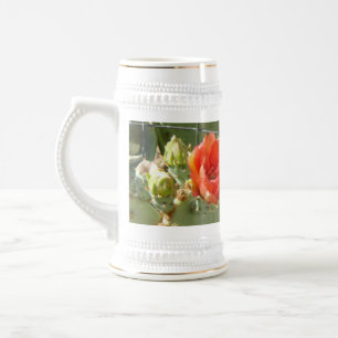 Chope À Bière Cactus Robuste et Beau stein blanc avec garniture