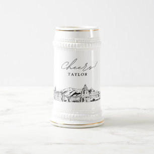 Chope À Bière Cadeau personnalisé Pasadena Skyline Sketch